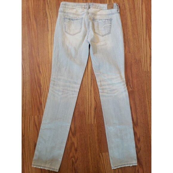 New American Eagle Skinny Jeans Womens 0 Blue Light Wash Cotton Low Rise Ripped - Picture 6 of 12